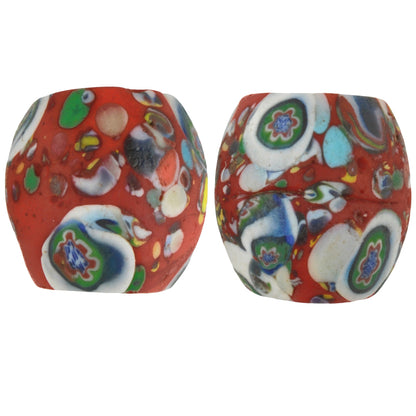 Rare Antique Oval Venetian Millefiori African Trade Beads - 12Mm Pair