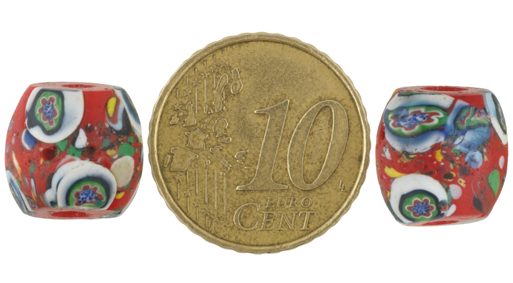 Rare Antique Oval Venetian Millefiori African Trade Beads - 12Mm Pair - close-up