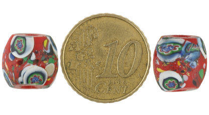 Rare Antique Oval Venetian Millefiori African Trade Beads - 12Mm Pair - close-up