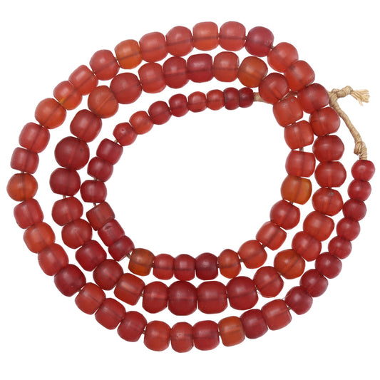 Old Translucent Red Bohemian Czech Glass Trade Beads, 27" Strand