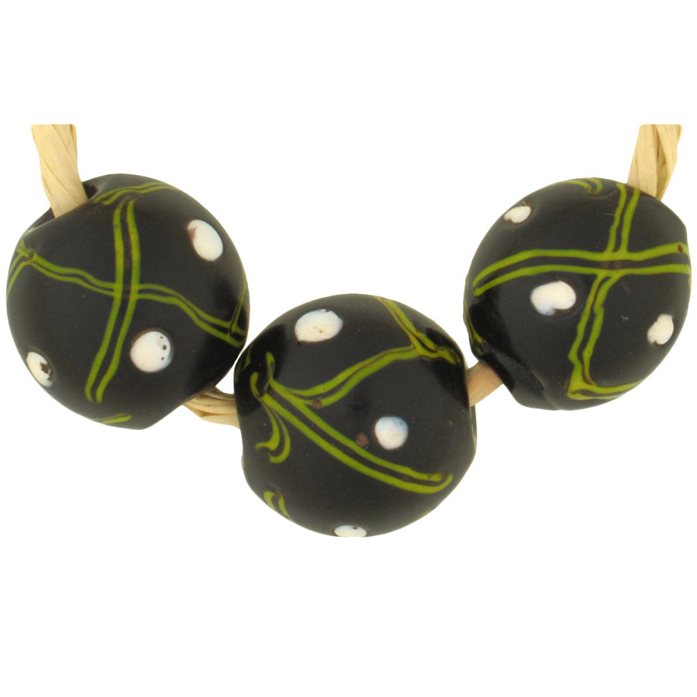 Rare Antique Black Fancy Venetian Wound Glass Trade Beads 12Mm