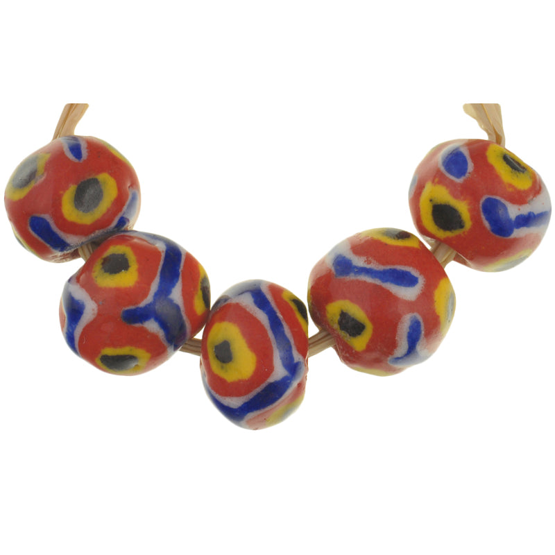 Large Round Polychrome Kiffa Glass Beads - Mauritania, 5 Pcs