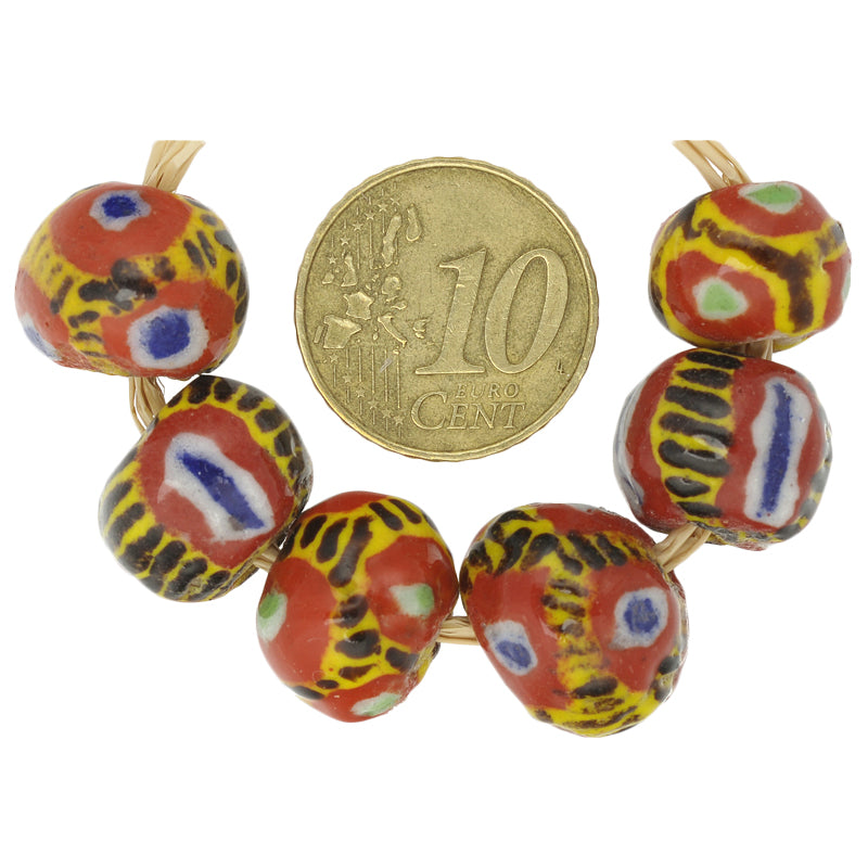 Large Round Polychrome Kiffa Beads - Handmade African Glass (6 Pcs)