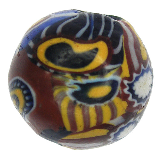 Antique Venetian Round Multimurrine Millefiori Bead With Murano Bird - 11X10Mm