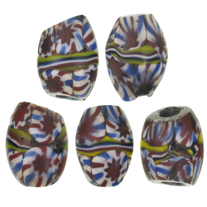 Rare Antique Venetian Banded Oval Millefiori Mosaic Glass Trade Beads