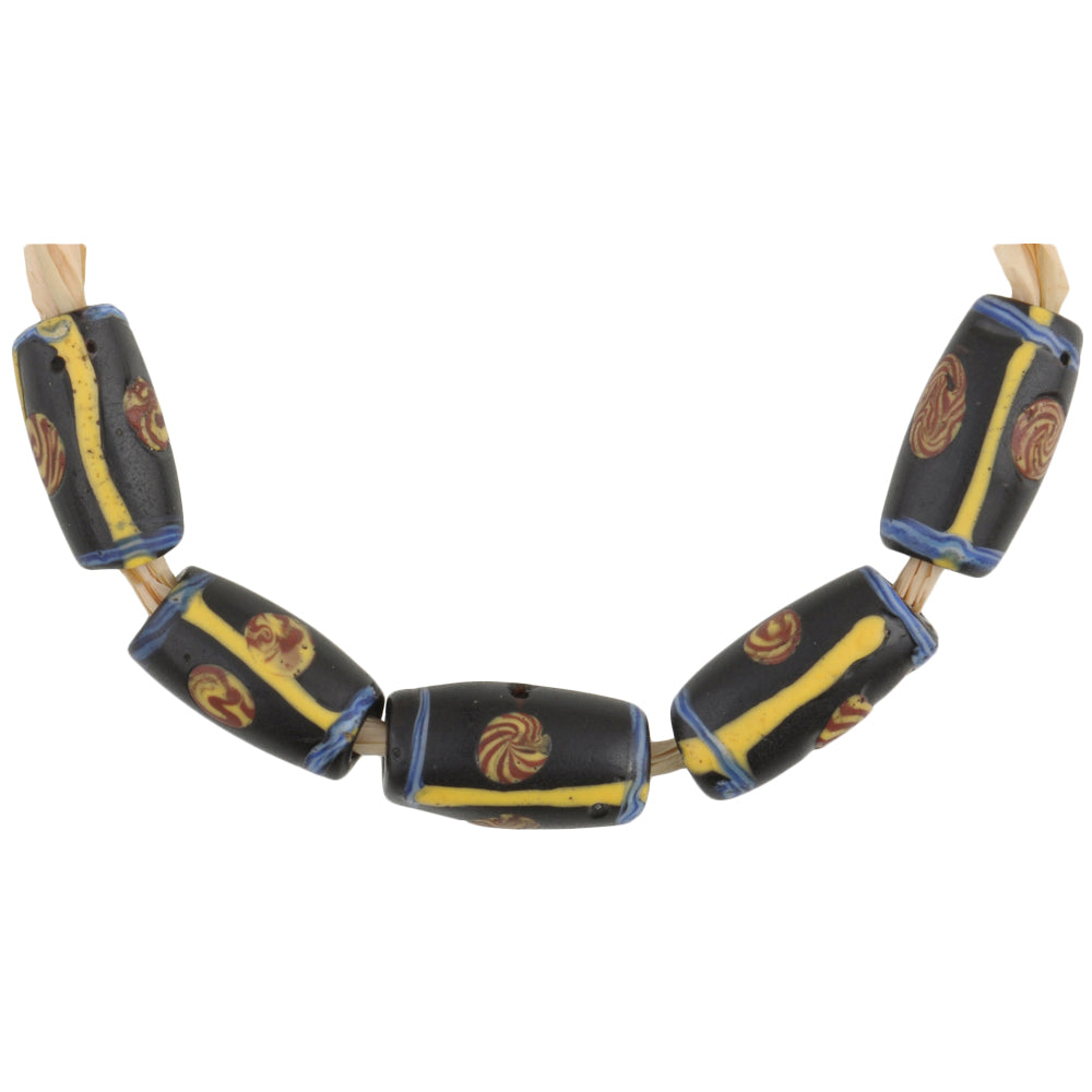 Antique Black Fancy Venetian Lampwork Trade Beads 12-13Mm, African Trade