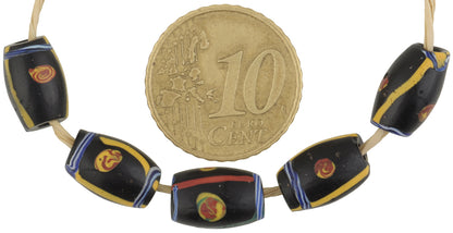 Antique Black Venetian Lampwork Glass Trade Beads With Trail Decoration, 11Mm - alternate view