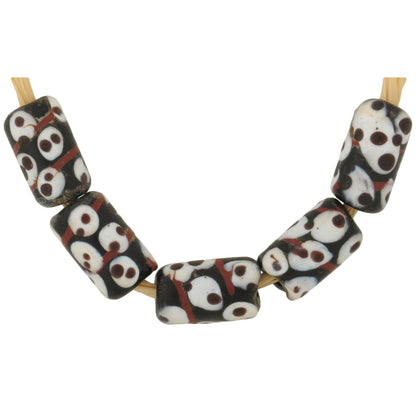 Rare Black Fancy Antique Venetian Wound Glass Trade Beads, 10X6Mm