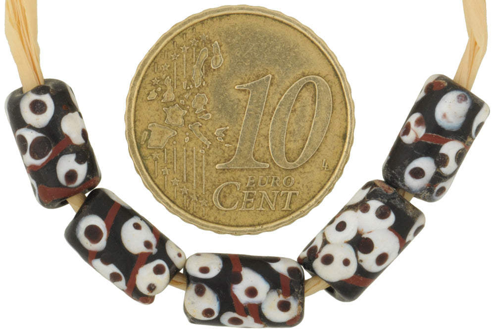 Rare Black Fancy Antique Venetian Wound Glass Trade Beads, 10X6Mm - alternate view