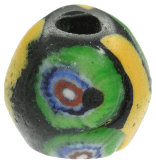 Rare Antique Black Bicone Venetian Trade Bead With Murrine & Trail Decoration - alternate view
