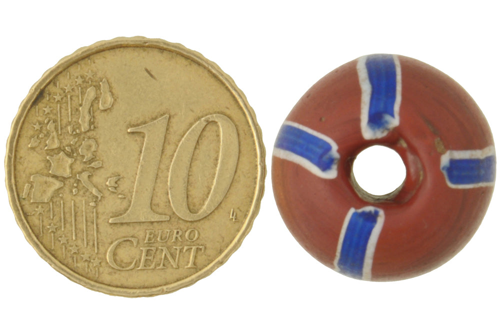 Antique Large Striped Brick Venetian Wound Glass Trade Bead, 16Mm - close-up