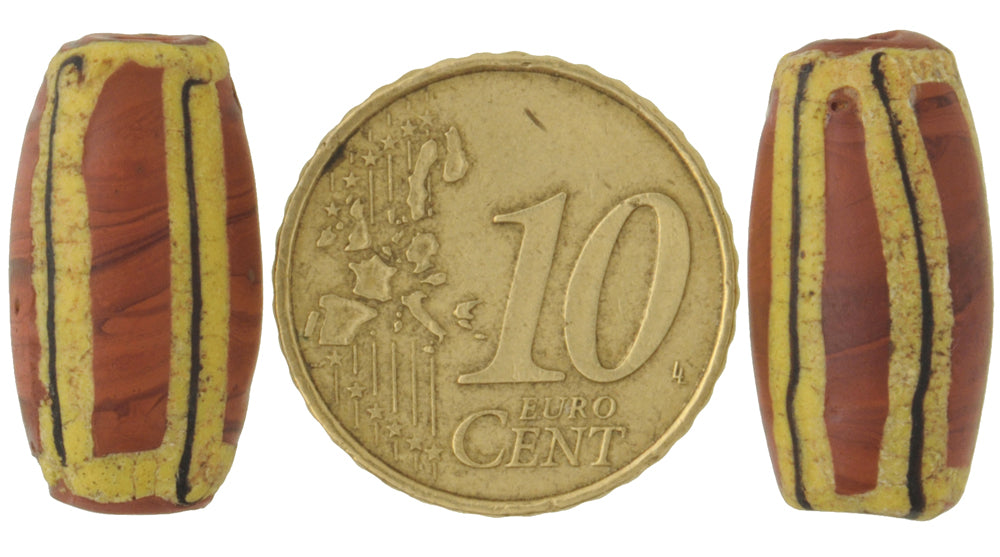 Antique Striped Brick Venetian Lampwork Glass Trade Beads Pair, 20X10Mm - alternate view