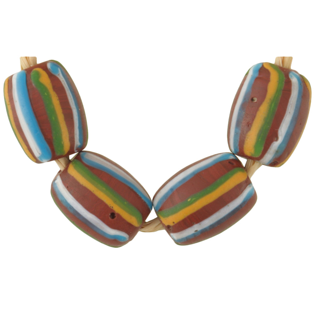 Rare Old Striped Brick Venetian Lampwork Glass Trade Beads - 14X11Mm