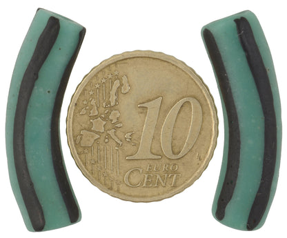 Rare Old Striped Trail Decorated Elbow Fancy Venetian Lampwork Trade Beads - alternate view