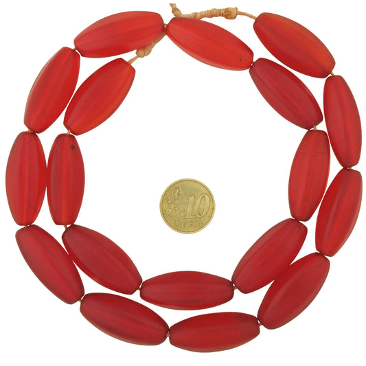 Old Translucent Red Czech Glass Trade Beads, Faceted Vintage Strand