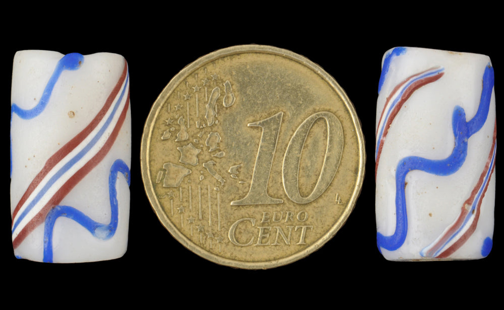 Rare Antique Fancy Venetian Wound Glass Trade Beads - 17X10Mm Pair - alternate view