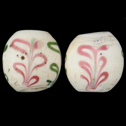 Rare Antique Venetian Dutch Delft Glass Trade Beads, 9X9Mm Pair