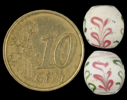 Rare Antique Venetian Dutch Delft Glass Trade Beads, 9X9Mm Pair - zoomed-in detail