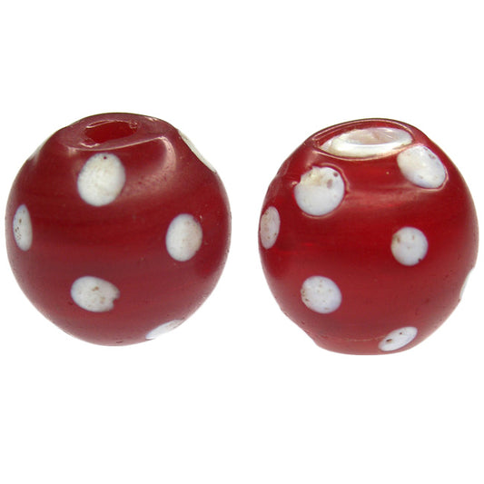 Antique Red Skunk Venetian Lampwork Glass Trade Beads, 12Mm, African Trade