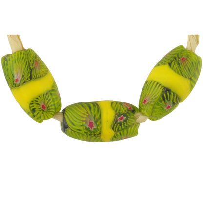 Antique Banded Oval Venetian Millefiori Mosaic Glass Trade Beads - 1800S