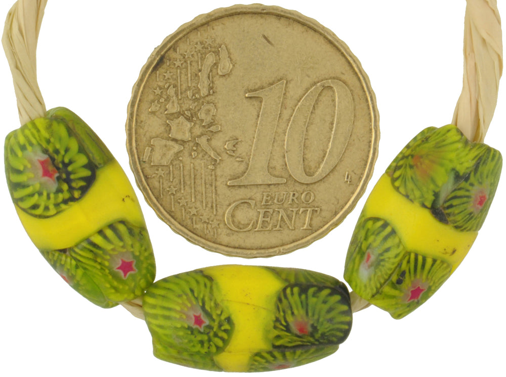 Antique Banded Oval Venetian Millefiori Mosaic Glass Trade Beads - 1800S - alternate view