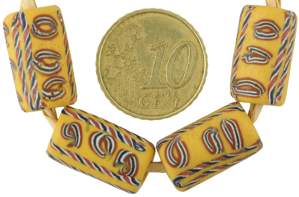 Antique Fancy Venetian Wound Glass Trade Beads With Trail Decoration - zoomed-in detail