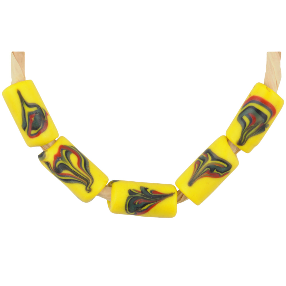 Antique Yellow Floral Venetian Lampwork Glass Trade Beads 9-10Mm