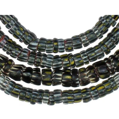 Black 4-Layer Yellow Jacket Chevron Beads - Antique Venetian Strand