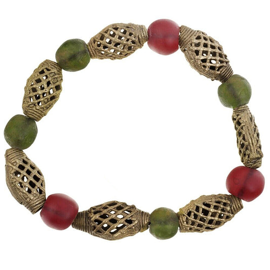 African Beaded Bracelet - Handmade Glass & Brass Beads