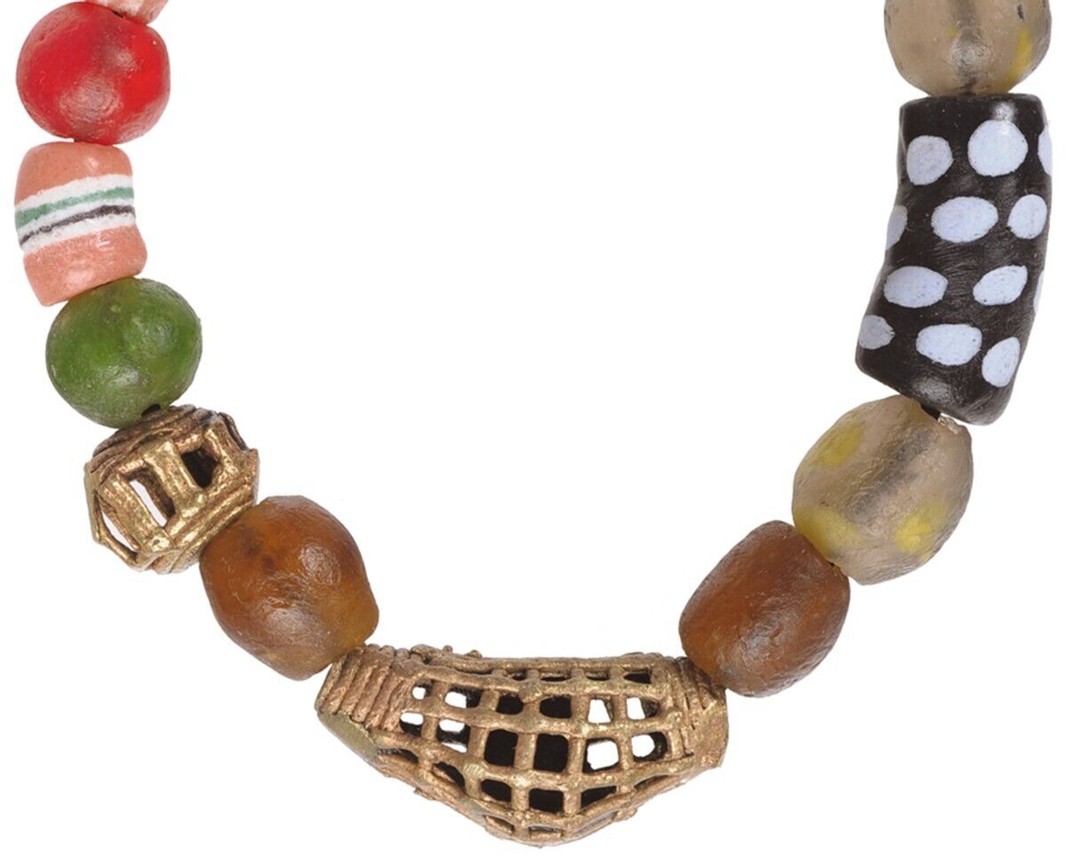 Handmade Beaded Bracelet - Glass & Brass Beads From Ghana - close-up