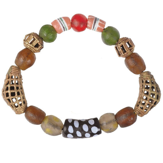 Handmade Beaded Bracelet - Glass & Brass Beads From Ghana