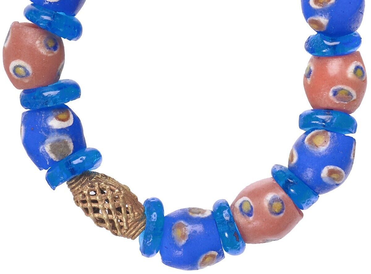 Handmade Beaded Bracelet - African Glass & Brass Beads - close-up