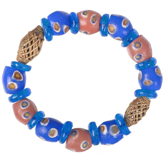Handmade Beaded Bracelet - African Glass & Brass Beads