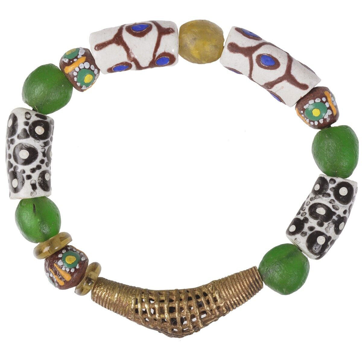 Handmade Beaded Bracelet - Brass & Glass Beads From Ghana