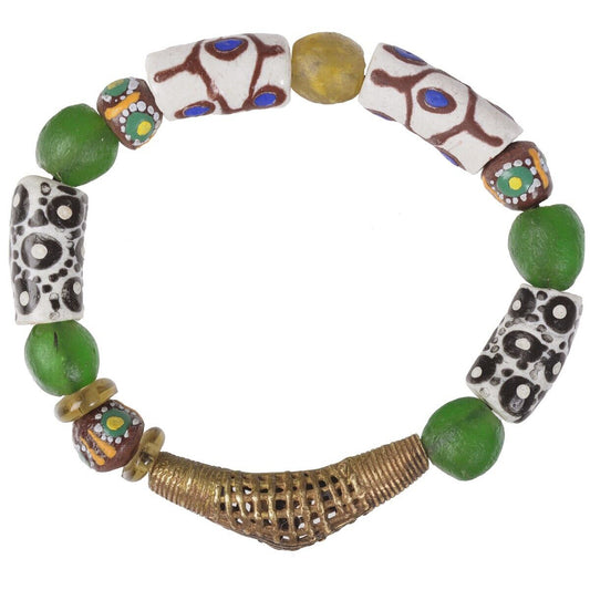 Handmade Beaded Bracelet - Brass & Glass Beads From Ghana