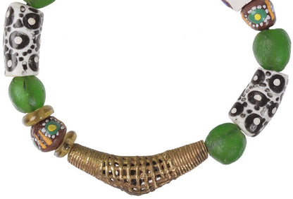 Handmade Beaded Bracelet - Brass & Glass Beads From Ghana - close-up