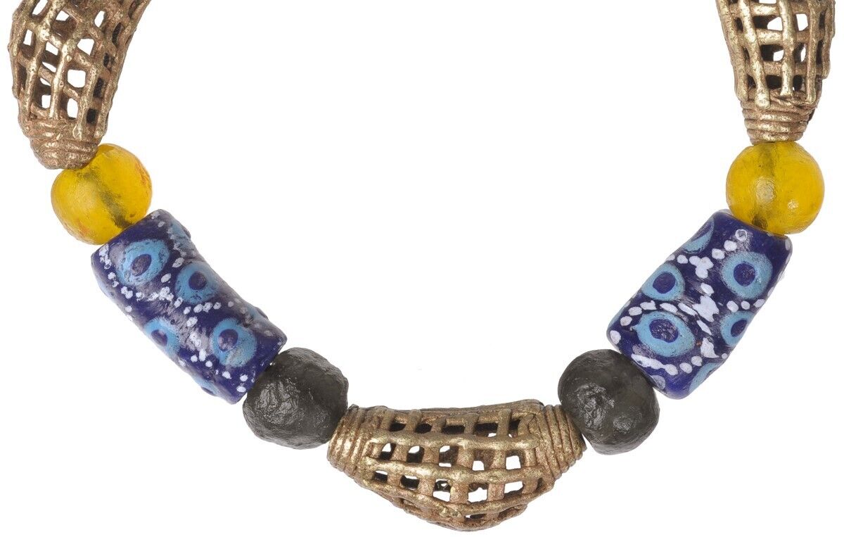 Handmade Beaded Bracelet - Glass & Brass Beads From Ghana - cropped detail