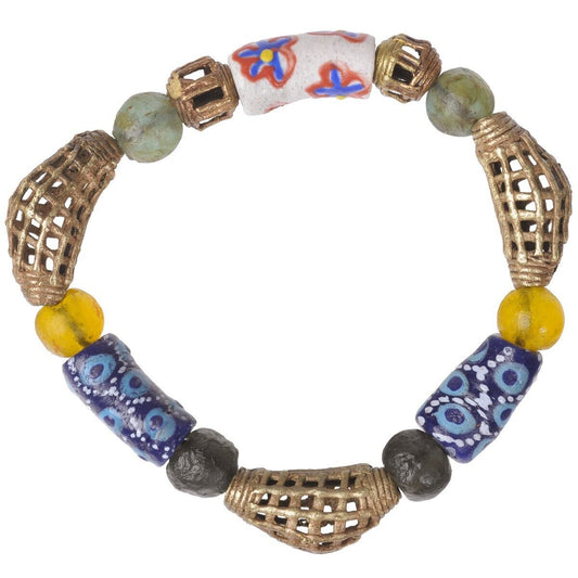 Handmade Beaded Bracelet - Glass & Brass Beads From Ghana - angled shot
