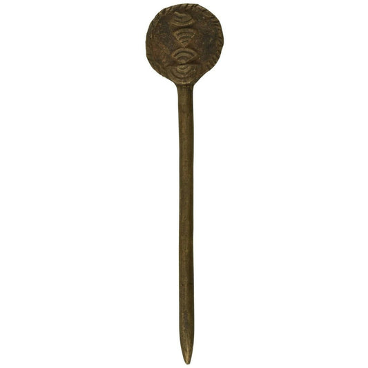 Vintage African Ghana Ashanti Akan Brass Bronze Hair Pin - zoomed-in detail