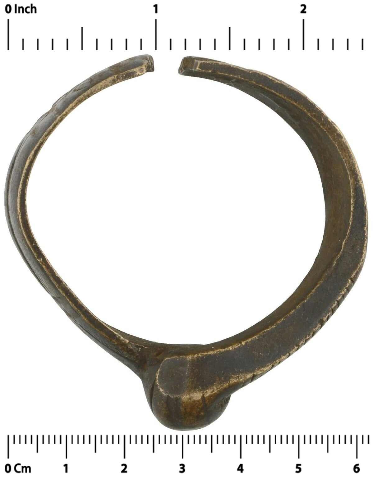 Antique Brass Bracelet African Currency Child Size Fulani Ghana Burkina Faso - angled shot