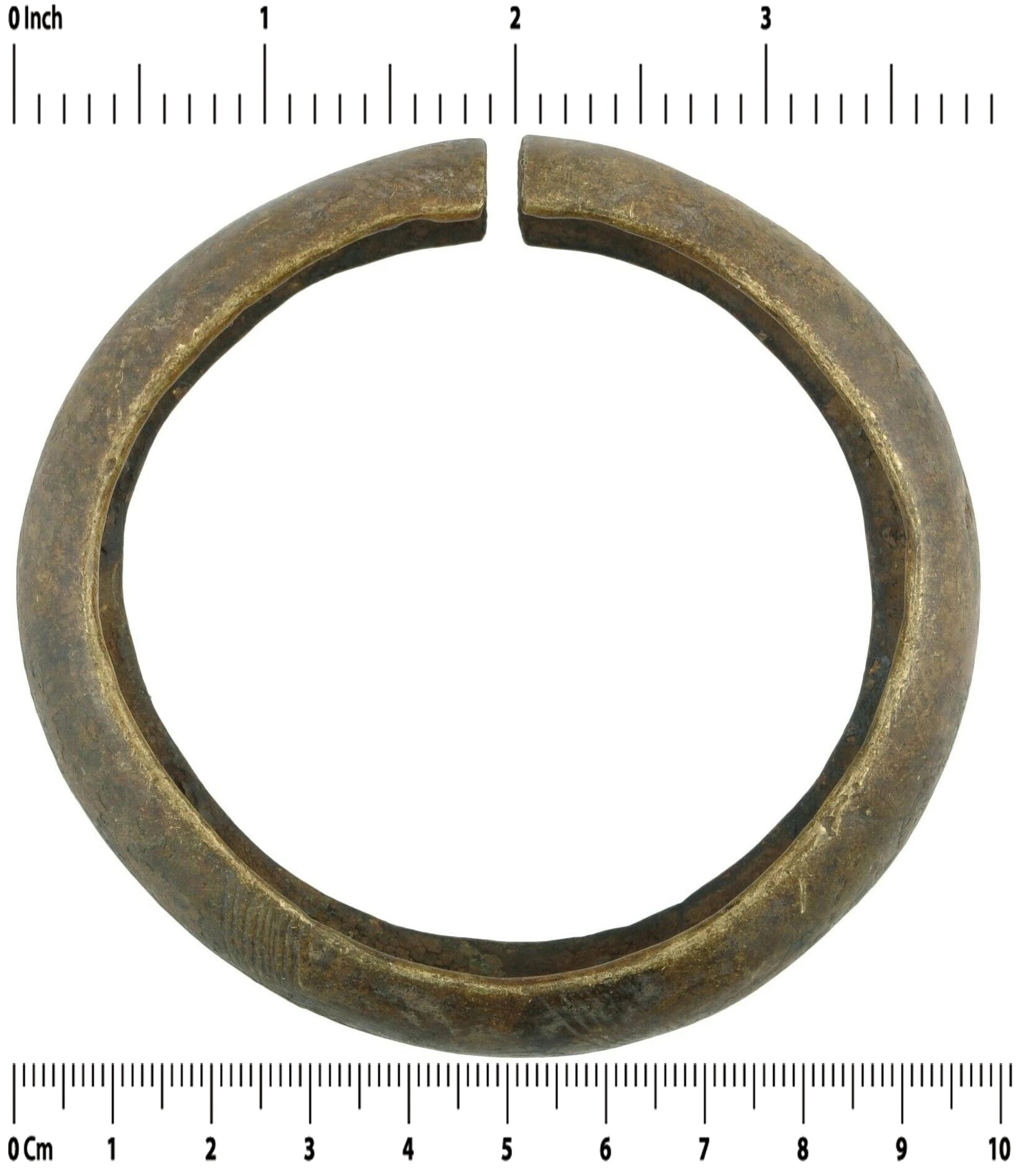African Art Old Brass Bronze Bracelet Currency Ghana Fulani West Africa - angled shot
