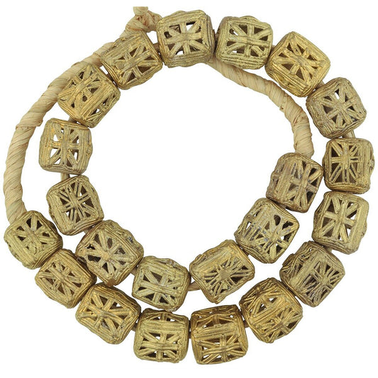 Ashanti Large Cube Brass Beads - 21" Handcrafted Strand