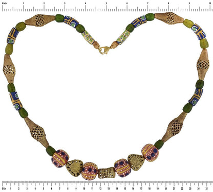 Handmade Brass Glass Beads From Ghana Ashanti African Necklace - zoomed-in detail