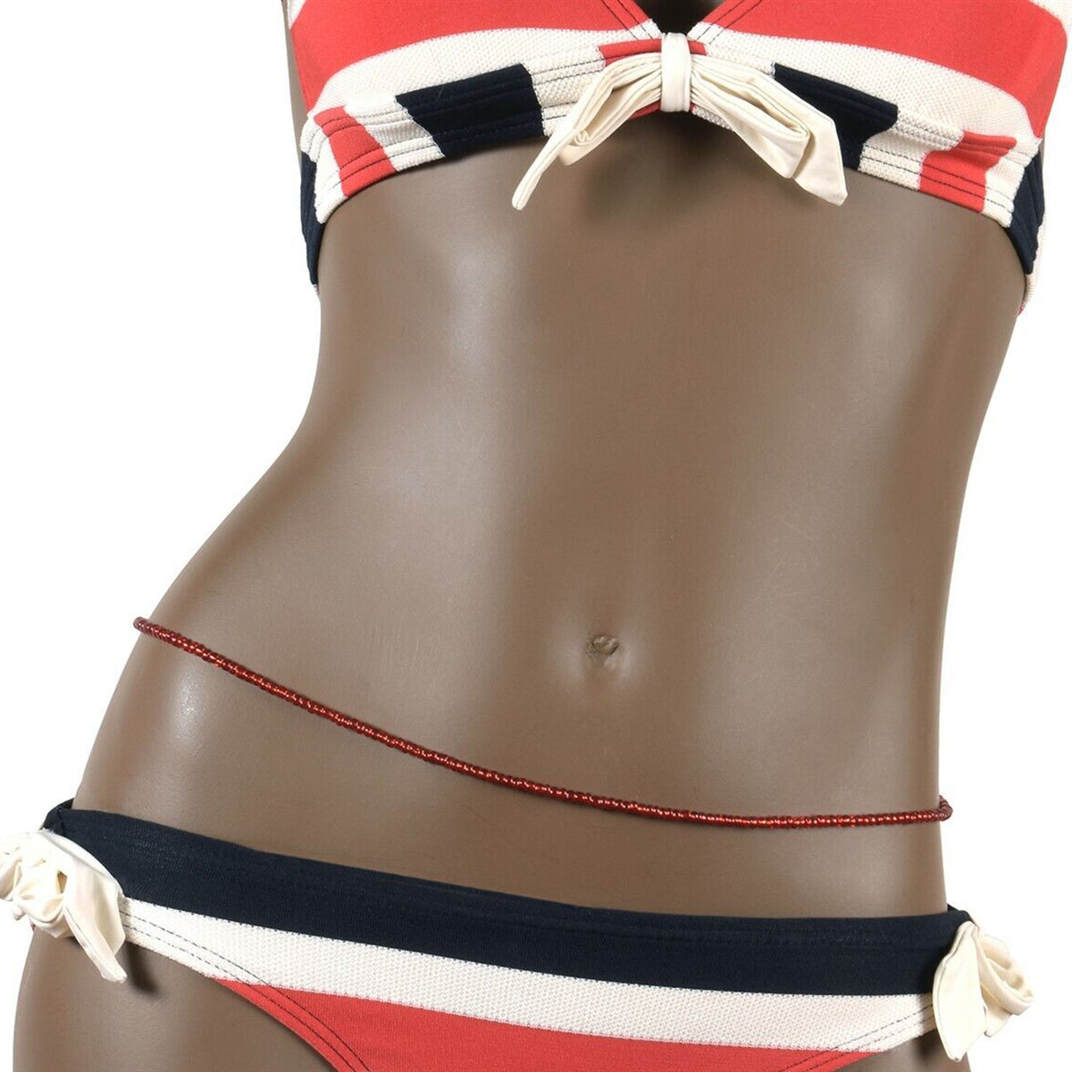 Red Handmade African Waist Beads – Body & Belly Jewelry - angled shot