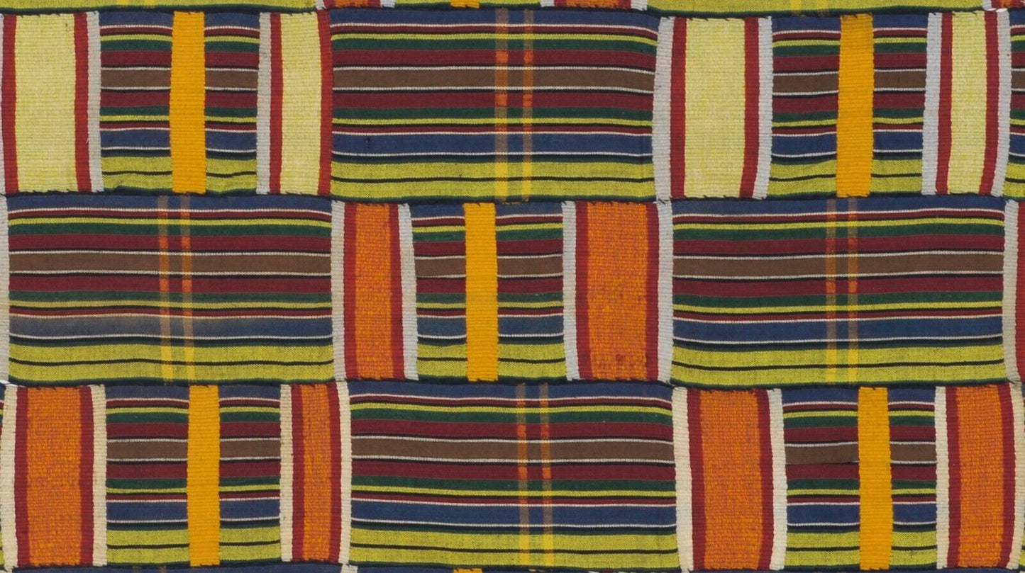 Old African Kente Ewe Ghana Hand Woven Cloth Textile Art Home Decor - close-up