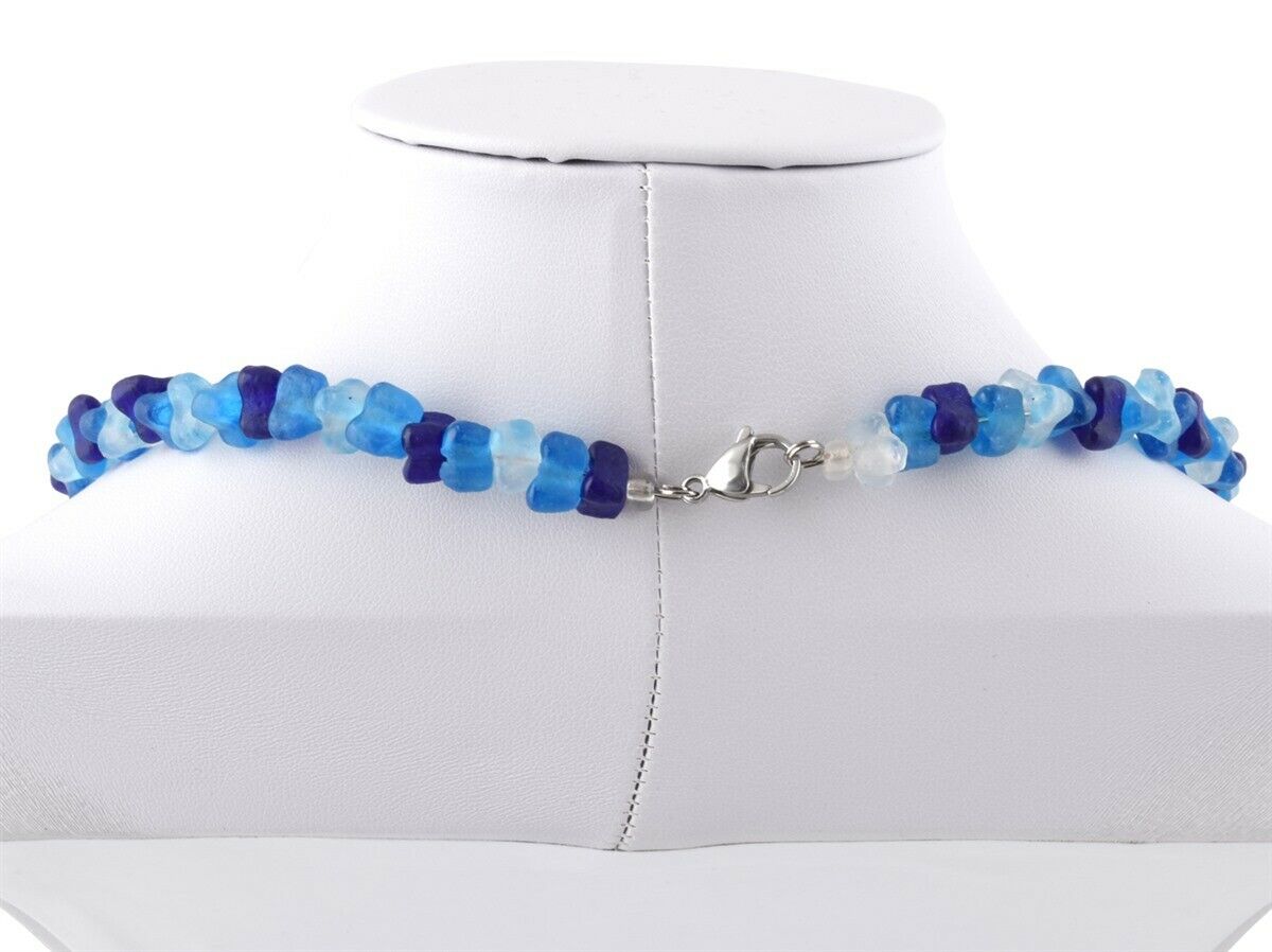 African Glass Trade Beads Handmade Necklace Jewelry Memory Wire Stainless Steel - zoomed-in detail