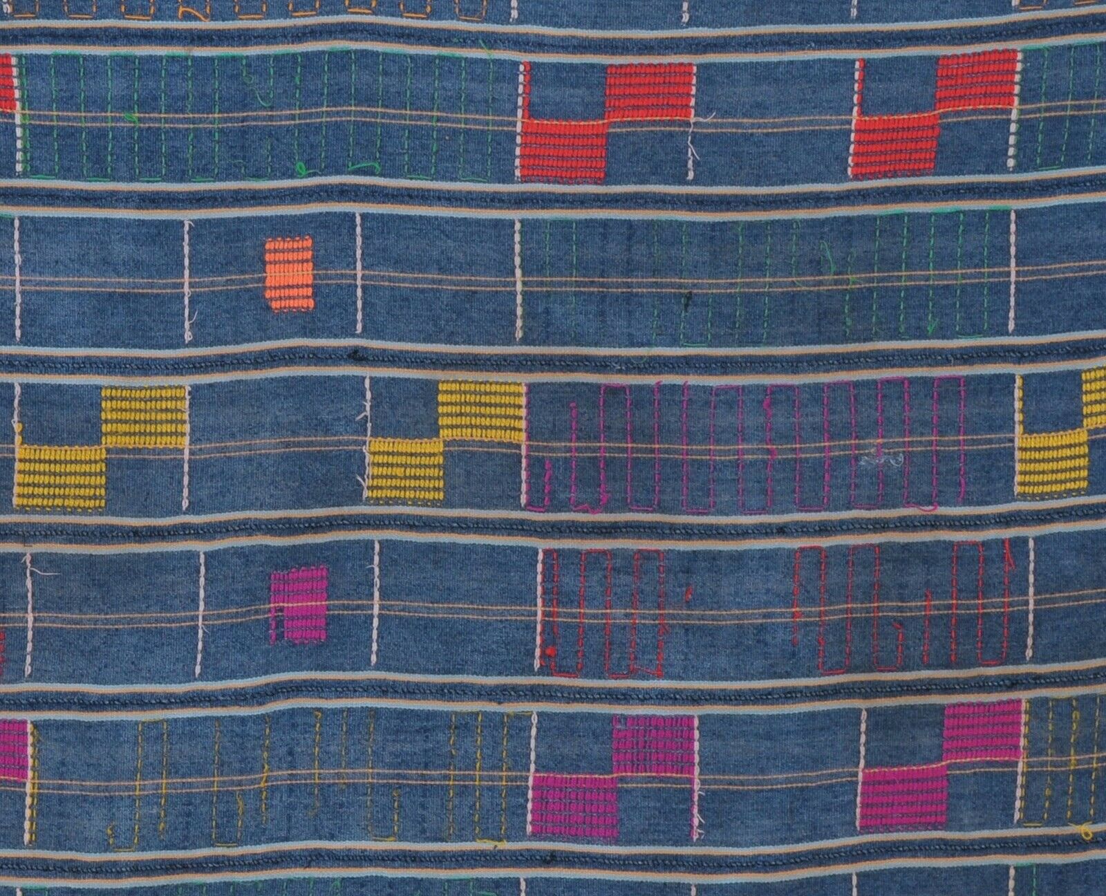 Old Baule Ivory Coast African Hand Woven Cloth Textile Home Ethnic Decoration - close-up