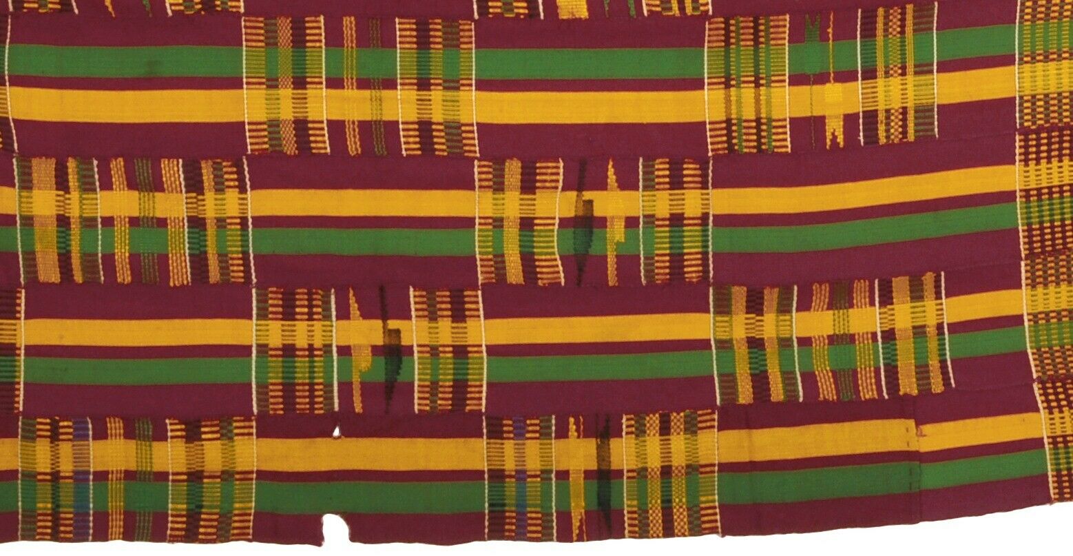 Kente Cloth Handwoven African Ghana Ethnic Asante Akan Art Decoration Textile - close-up