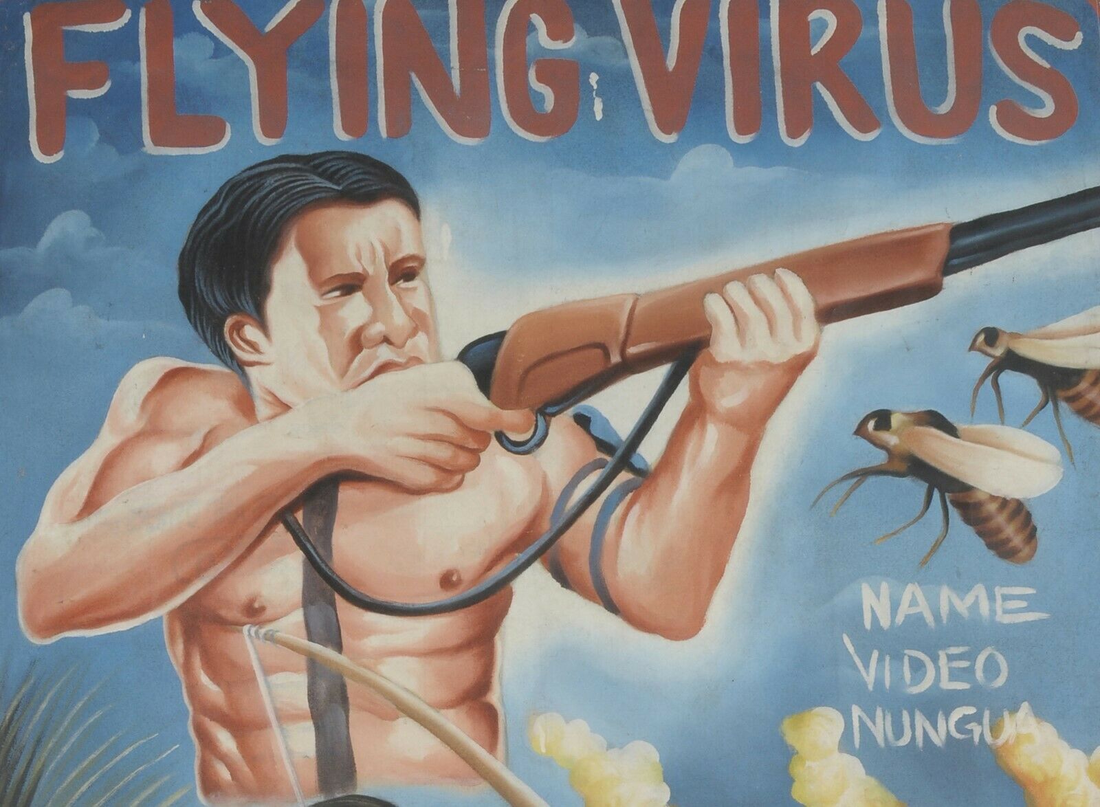Flying Virus: Genuine Ghana Hand-Painted Action Movie Poster - close-up