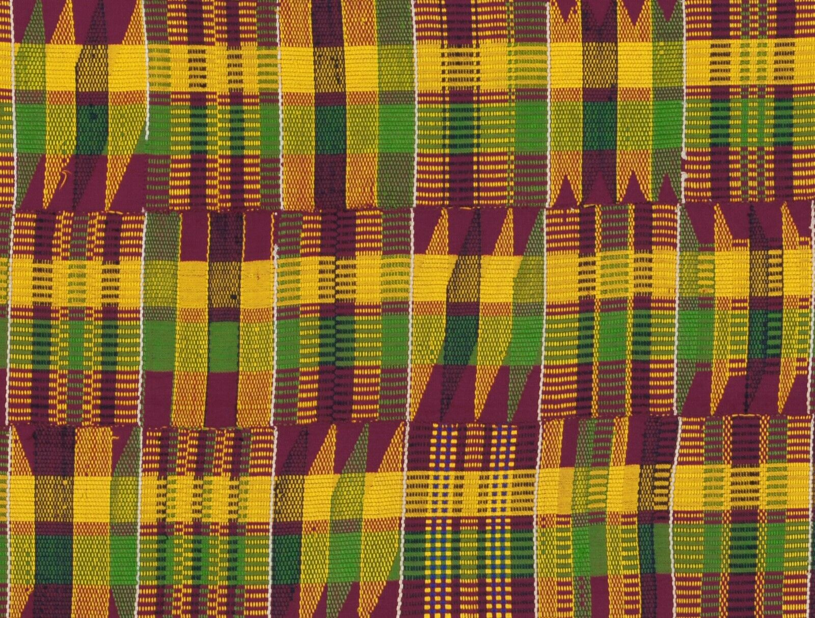 Rare Old Real Silk African Ashanti Kente Hand Woven Cloth Textile Ghana Art - close-up